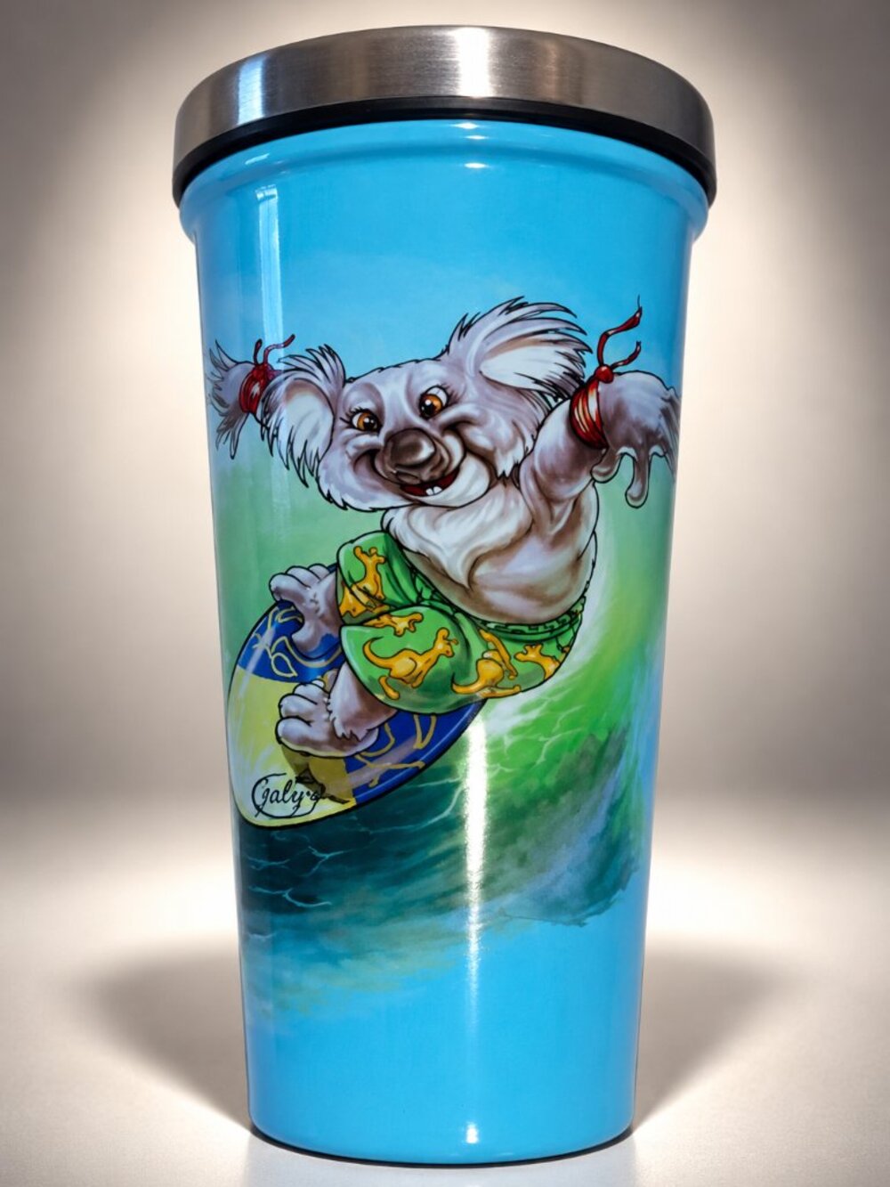 Galbyn Designs My Pal Kids Tumbler Koala Surfing Blue Stainless Lid New in Box